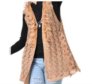 秋冬新風(fēng)尚 韓版中長(zhǎng)款無袖鏤空針織開衫引領(lǐng)穿搭潮流